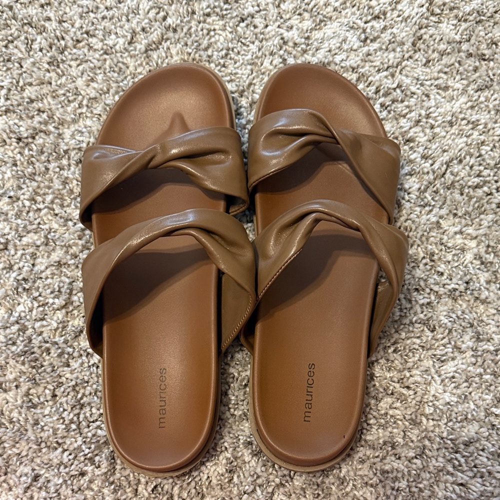 Maurices Brown Twisted Double-Strap Slide Sandals